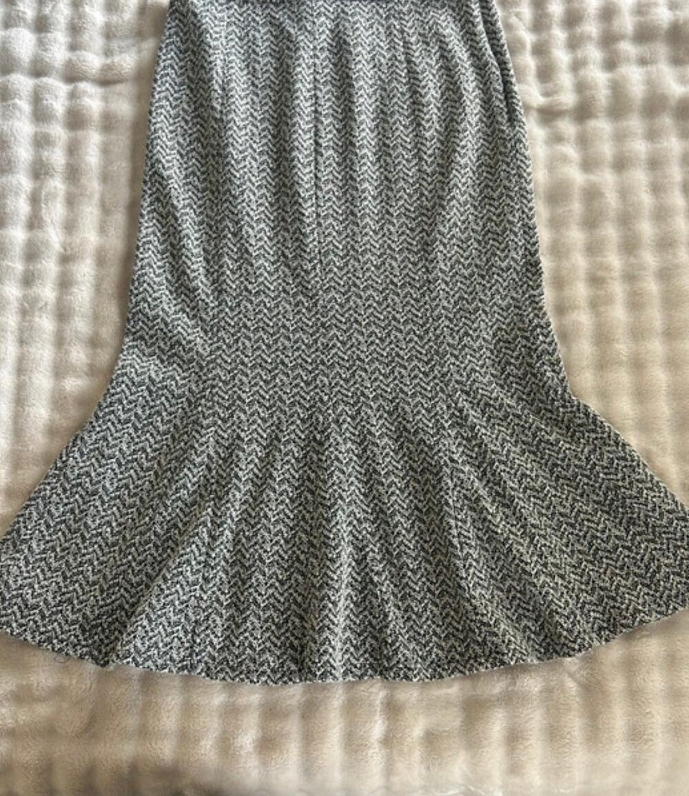Carole Little black & white herringbone knit midi skirt